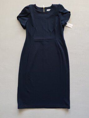 NWT Calvin Klein Navy Blue Puff Sleeve Sheath Dress Size 10 -Professional Career